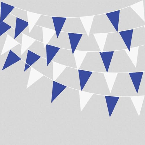 ZSNICE 40 Meter 131 Fuß Blau und Weiß Stoff Wimpel Banner Outdoor Garten Flagge Wimpelkette Festliche Party Dekorationen für Junge Geburtstag Dekoration Babyparty Hochzeit L