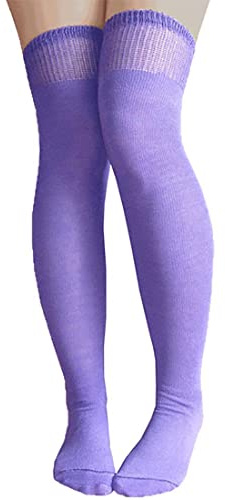 Stripey Striped Overknee Over the Knee Long Socks (Plain Lilac One Size)