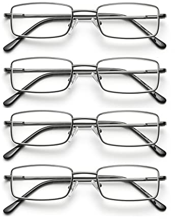 OKH 4er-Pack Lesebrillen für Männer, Metallrahmen Blaulicht Blockierende für Computerleser, Filter für UV-Strahlen/Computerblendung mit Federscharnier Brillen