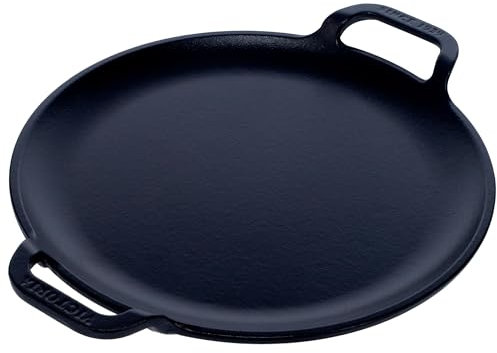 Victoria Teglia per Pizza Ghisa Smaltata, Induzione Piastra per Grigliare 25cm con Manici per Fuoco, Barbecue, Forno, Vetroceramica, Gas, Comal Priva di Sostanze Tossiche e senza PTFE