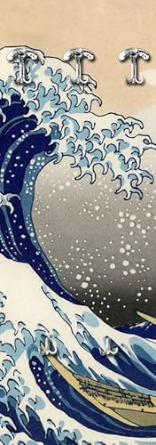 Deco Italia Appendiabiti da Parete Onda di Kanagawa, Pannello in Legno con 3 + 2 Ganci | Misura 46 x 125 cm