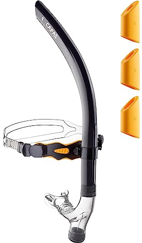 CAPAS Training Schwimmen Schnorchel für Runde Schwimmen, ideale Passform, Schwimmer-Schnorchel mit Flüssigkeit Silikon Mundstück verstellbaren Riemen Swivel Stirnband, für Erwachsene Männer Frauen