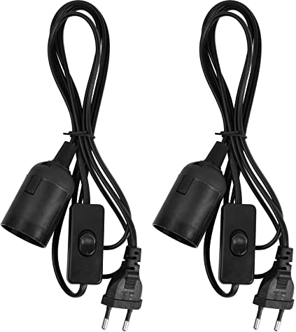 2 Pezzi Porta Lampada E27 con Interruttore, E27 Portalampade a Sospensione con Cavo di Alimentazione da 1,8m e EU Spina, Attacco Lampadina con Filo per Soffitto da Terra Lampadario (Nero)