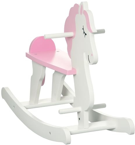 HOMCOM Kid Wooden Rocking Horse, Ride-On Toy with Handlebar, Foot Pedal for Toddlers Boys Girs (Pink) for Ages 1-3 Years