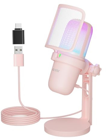 Ko-Star USB Microphone - Mini Computer Gaming Mic for PC, PS4/PS5, Mac - Condenser Mic with RGB Streaming, Pop Filter, Shock Mount for Recording and Podcasting
