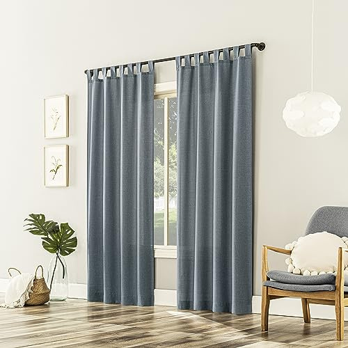 No. 918 Trevor 2-Pack Heathered Linen Texture Semi-Sheer Tab Top Curtain Panel Pair, 40 x 84, Storm Blue