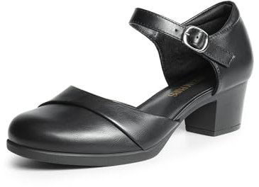 DREAM PAIRS Women's Dress Shoes Mary Janes Comfortable Low Block Heels Pumps Round Closed Toe Chunky Ankle Strap Shoes for Work Flight,Size 6,Black,SDPU2412W