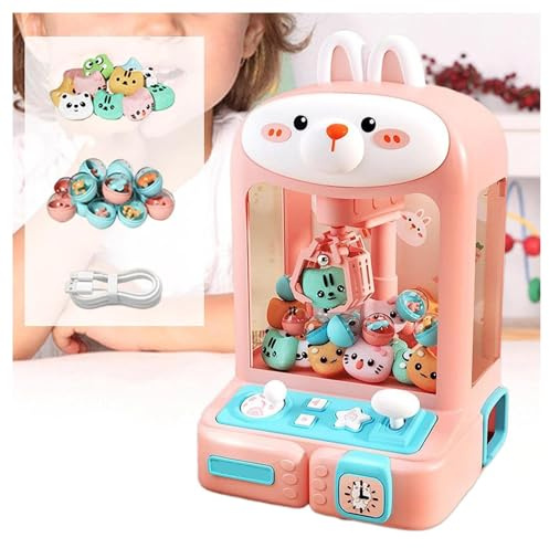 Machine Pince Bonbon ， Distributeur De Poupées Arcade avec Lumières Et Musique,30 Peluches Et 10 Gashapons ， Machine à Pinces pour Enfants Cadeaux pour Adultes Filles Garçons,Rabbit