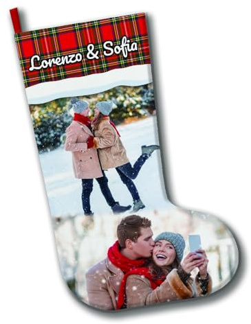 Babloo Calza Befana Personalizzata con Foto, Nomi e Testo da Appendere al Camino Idea Regalo Natale (45 cm)