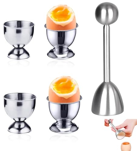 PTaizjjz Lot de 4 coquetiers en acier inoxydable et 1 ouvre-œuf français en forme de petit verre à vin