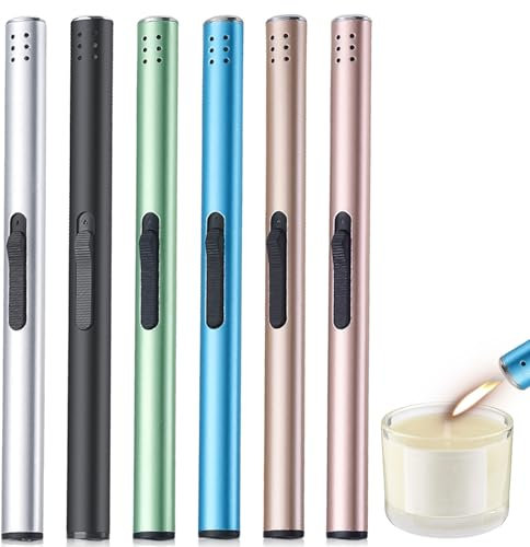 6 Stück Stabfeuerzeug: Lang Feuerzeug, Feuerzeug Gas Nachfüllbar, 19.5 cm langes Winddicht Feuerzeug, Kerzenfeuerzeug, Gasfeuerzeug für Küche, Desserts, Camping und Grill (Ohne Gas)