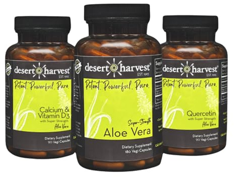 Desert Harvest Bladder Support Bundle - Super Strength Aloe Vera Capsules, Calcium and Vitamin D3, Quercetin, IC Support