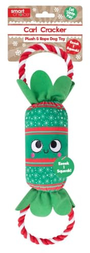 YöL Green Plush Christmas Cracker Pet Dog Puppy Toy Squeaker Chew Rope Tug of War Festive Stimulating Interactive Play