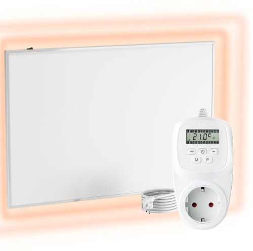 UMBRELLA® Pannello Riscaldante a Infrarossi con Termostato [INCL. TERMOSTATO TH12] – Radiatore a Infrarossi–Riscaldamento a Infrarossi con Tecnologia Carbon Crystal–Pannello Adatto per il Bagno – 600W
