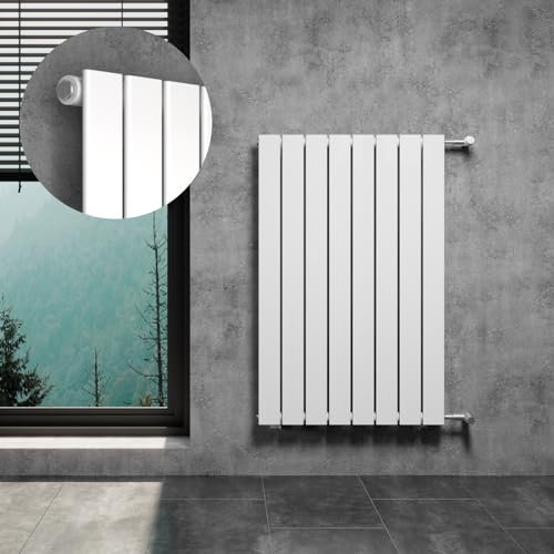 WITEN&NOCK Design Heizkörper Flach Paneelheizkörper Weiß 600 x 950 mm Einlagig mit Seitenanschluss Austauschheizkörper Nabenabstand 900 mm inkl. Montageset