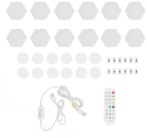 Haofy RGB-LED-Licht-Panel, Musik-Synchronisation, 16 Millionen Farben, sechseckige Wandleuchten, BT-App-Fernbedienung, modulare Formen für Heimkino, Raumdekoration, mit magischer Laternen-App
