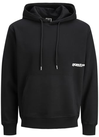 JACK & JONES Jcounion Minimal Print Sweat Hood, Nero, M