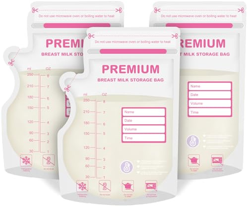 Lot de 100 sacs de rangement pour lait maternel - 250 ml - Avec bec verseur - Couleur sensible à la température pour un allaitement confortable
