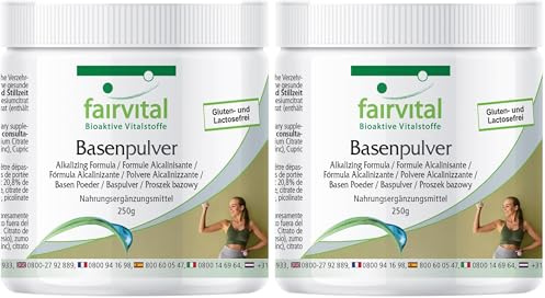 fairvital Polvere alcalina, 250 g, ricca di magnesio, zinco, potassio, calcio, cromo, selenio, ferro, rame, molibdeno, vegana, digiuno alcalino (Confezione da 2)
