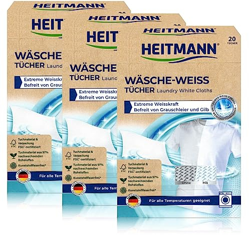 HEITMANN Wäsche Weiß Tücher: Für ein extrem kraftvolles Weiß, 3er Pack, 20 Tücher, Weiß