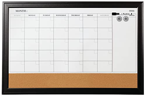 Quartet Combination Magnetic Whiteboard Calendar & Corkboard, 23 x 35 Combo White Board & Cork Board, Ebony Frame (79284)