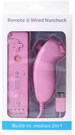 Wired Nunchuck et télécommande avec Motion Plus pour Nintendo Wii avec paquet de détail (rose léger)