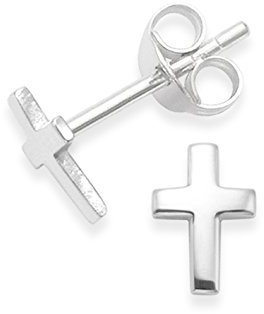Sterling Silver Cross Stud Earrings - SIZE: SMALL 7mm x 5mm x .8mm - small & discreet. Gift boxed cross earrings. 5083