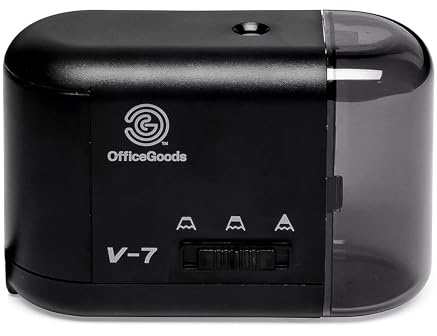 OfficeGoods Electric Pencil Sharpener - Battery or Cord Powered Portable Sharpener - Perfectly Sharpens Colored Pencils, Drafting Pencils for Kids, Adults, Office, School and Home - Black