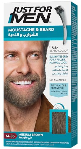 Just for men,1 Count (Pack of 1) Moustache & Beard Dye, Men's Facial Hair Colour, M35 – Medium Brown