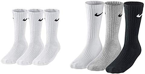 Nike 6 Paar Herren Damen Socken SX4508 weiß oder schwarz oder weiß grau schwarz, Farbe:weiß weiß/grau/schwarz, Größe:46-50