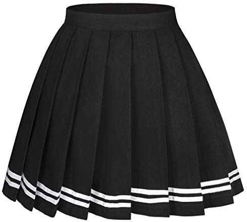 Seazoon Falda Plisada de Cintura Alta para Mujer, Minifalda de Animadora para Cosplay, Falda de Tenis Escolar, día de Acción de Gracias, Falda de Navidad, Rayas Blancas y Negras, 36