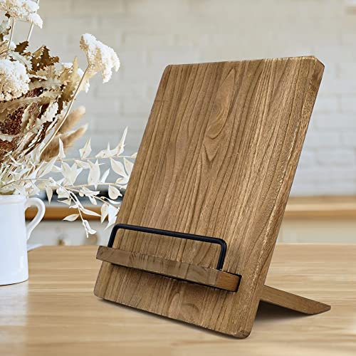 Qiang Ni Recipe Book Stand: Cookbook Stand Wood Cookbook Holder Cutting Board Style - Rustic Adjustable Recipe Holder Stand for Kitchen Counter - Shallow Wood