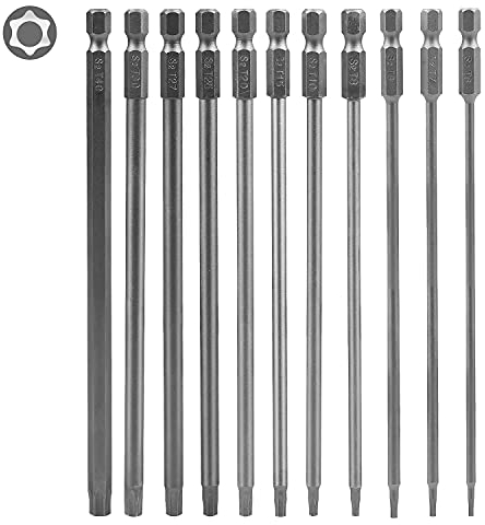 CPROSP Tournevis à Main Sets, 11PCS Torx Hex Tige 150mm, S2 Alliage d'Acier, T5 T6 T7 T8 T9 T10 T15 T20 T25 T27 T30 T40, Embouts Magnétiques