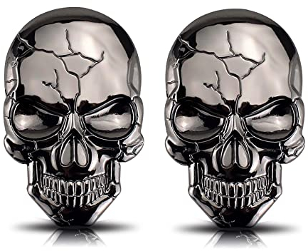 Cosysparks 3D Metal Skull Emblem Badge Stickers for Car & Motorcycle (2pcs) (Black)