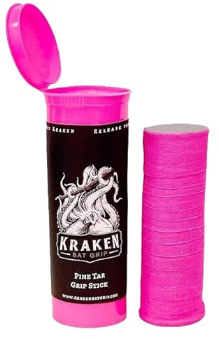 Kraken Bat Grip Batting Pine Tar Grip Stick Enhancer for Baseball Bats and Other Sports Equipment, Pine Tar Brown, One Size (Hot Pink Bubblegum)