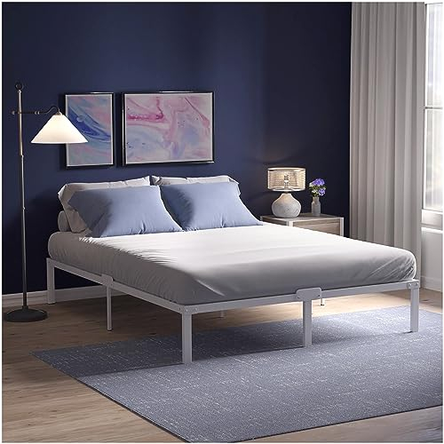 Dreamzie Metallbett 140x200 weiß mit Lattenrost - Bettgestell 140x200 mit Füßen - Höhe 41 cm - Stabil, Einfacher Aufbau, Viel Stauraum
