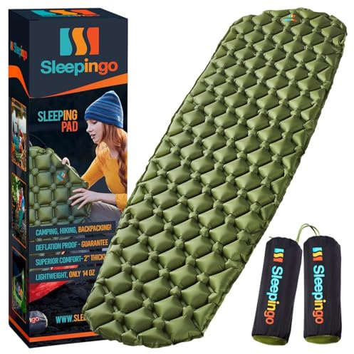Sleepingo Light Weight Sleeping Mat for Camping - Ultralight Backpacking Sleeping Pad - Inflatable, Compact Sleep Pad for Hiking and Travel - Portable Backpacker Sleep Mat - Pack of 2-73.5 x 21.5