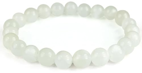 Månsten armband | 100% äkta naturstenar | bekvämt och elegant | koreanskt elastiskt snöre och smyckeskrin medföljer (Månsten, 8mm)