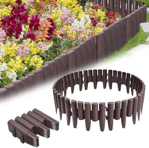 VA-Cerulean 20 bordi per prato, in plastica, effetto legno, 5,6 m, per aiuole, per palizzata, da giardino, per palizzata, per legname, marrone, 1 elemento (lunghezza x altezza): 28 x 24 cm