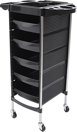 LANNADD Friseurwagen, 5 Etagen Salonwagen Kosmetikwagen 360° Schwenkbar, Friseursalon Wagen Servicewagen Friseurladen Friseurwagen Geeignet für Schönheitssalons Friseure - Schwarz