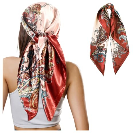 Ceihwa Seidentuch Halstuch Damen Satin Tuch für Haare 90x90 Faux Seidenschal Bandana Paisley Tuch Kopftücher Piraten Haartuch Vierecktuch Damen Seide Head Scarf Women Nickitücher -Jujube