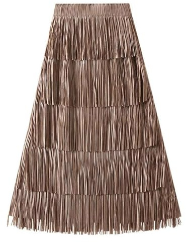 RGZFYH Women Faldas Plisadas con Flecos para Mujer, Falda Midi en Capas de Cintura Alta, Falda Larga con borlas y Volantes de Hadas Tulle Skirt
