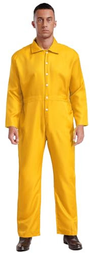 Miutii Herren Arbeitsoverall Mechanisch Jumpsuit Overall mit Druckknöpfe Schutzanzug Maleroverall Werkstatt Handwerker Arbeitskleidung Gelb 3XL