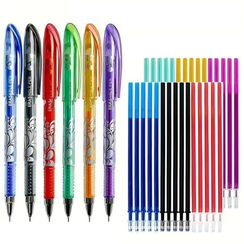 WOLMIK Ballpoint Pen, 6 Colours Erasable Rollerball Pen, 0.5 mm with Eraser, for School & Office Supplies, Students, Notebooks, Planners, Bullet Journals