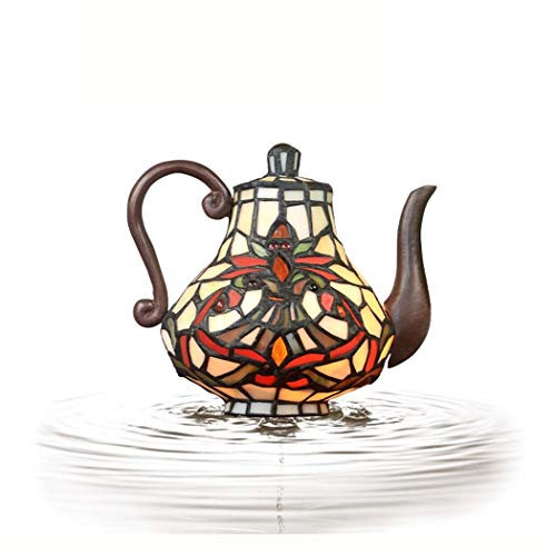 Table Lamp，Baroque Teapot Accent Night Light，Multi-Colored Stained Glass Bedside Lamps For Bedroom Living Room