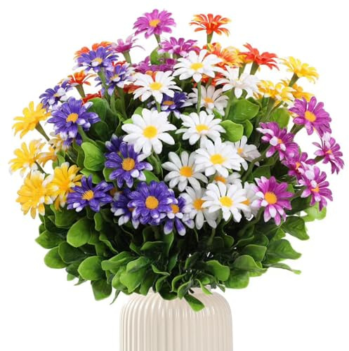 CERICAI 10 Bundles Artificial Flowers Multicolor, Outdoor UV Resistant Fake Flowers DIY Tables Party Home Greenery Faux Plants Garden Porch Window Box Decorating, No Fade(Five colors)