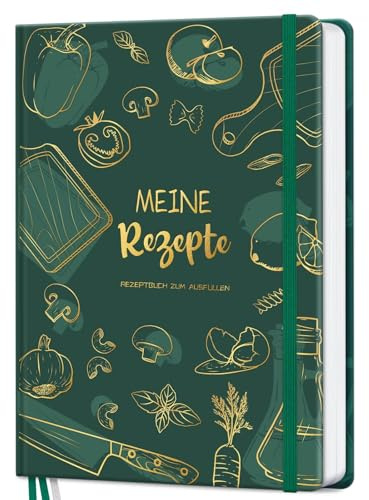 AITBOLFIT Ricettario da scrivere fai da te, formato A5, libro di cucina con 150 ricette, incluso sommario, nastro e custodia, pratico e chiaro (verde profondo)