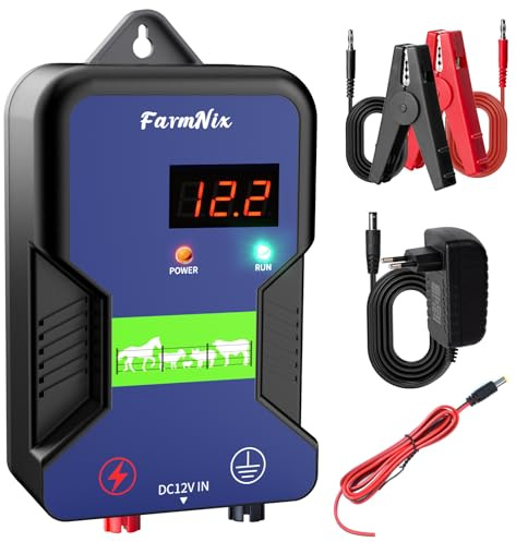 FarmNix Pastor eléctrico, controlador de cerca eléctrica 1.5J~2 J / 12KV, 15KM fuente de alimentación enchufable para prevención de vida silvestre, granjas, aves de corral y jardines