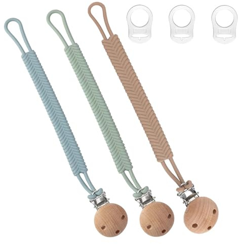Scettar 3-Piece Pacifier Chain, Silicone Pacifier Chain with 2 Adapters for Clip Support, Suitable for Babies and Toddlers