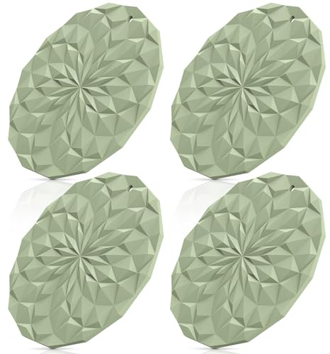 STLIAN Silicone Trivet Mats - 4 Pack Pot Holders - 18.8cm Thickened Hot Pads for Hot pots, Pans and Dishes, Heat Resistant Silicone Trivet for Table and Counter Top Desert Sage